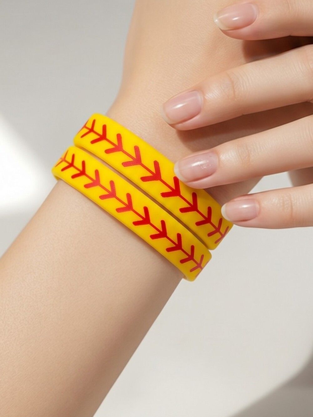 Softball Bracelet Set of 2 Silicone Wristbands Yellow Red Team Gift Stretchy